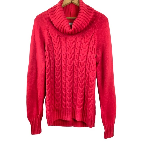 Banana Republic Wool Cashmere Blend Cable Knit Mixed Knit Cowl Neck Red Sweater - Picture 4 of 16